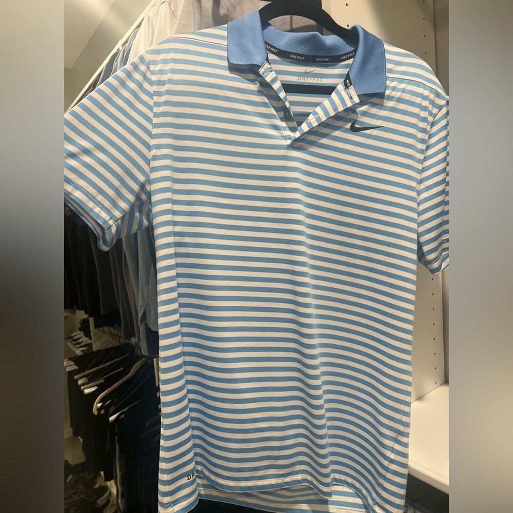 Nike Blue and White Striped Polo
